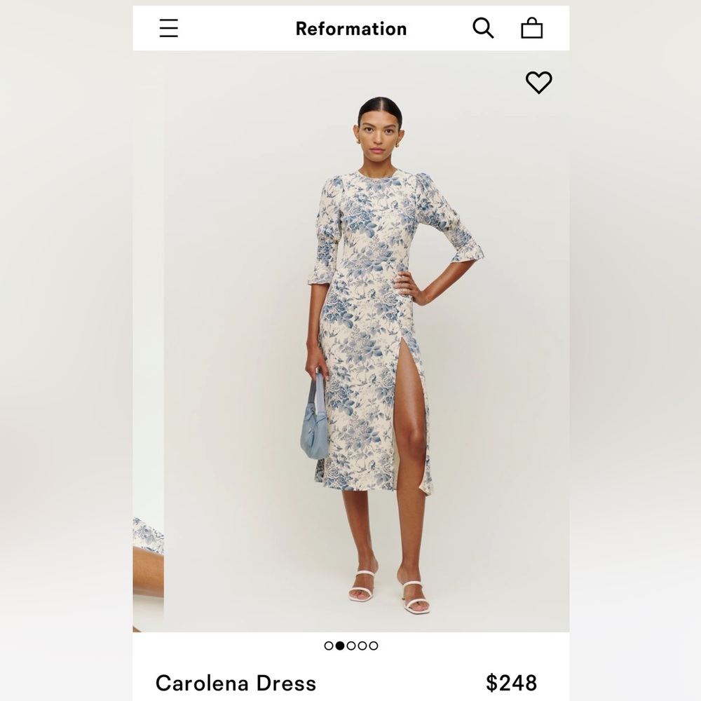 Reformation Carolena dress size 6 white and blue floral